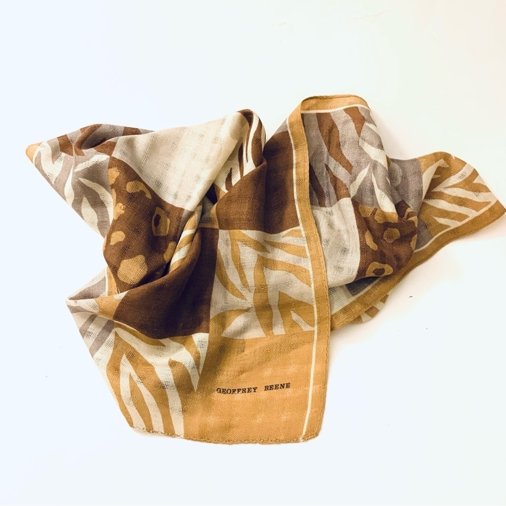 GEOFFREY BEENE Oversized Long Neutral Color Scarf Hand Rolled Finish, tan